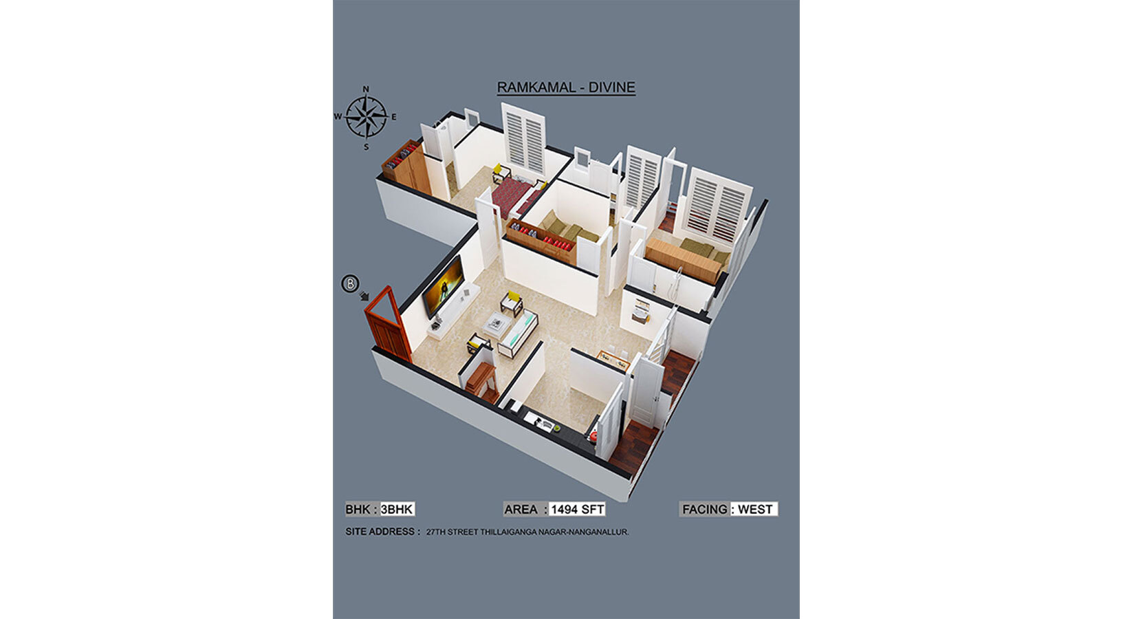 FLAT B 3D - Floor plan